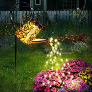 Solar Garden Watering Can Lights with Cascading Lights, Outdoor Hanging Lanterns for Garden Decor,Fairy Gardening Gifts for Mom Birthday,Fall Decor for Patio Yard Pathway (snowflake, Warm White)