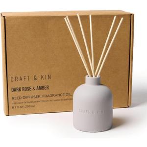 Craft & Kin Christmas Reed Diffuser for Home & Bathroom  Rose & Oud Holiday Reed Diffuser Set with Fragrance Sticks, Long-Lasting Alcohol-Free Scent, Earthenware Collection, 6.7oz