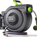 Retractable Garden Hose Reel, 5/8 Inch x 82 ft + 6 ft Wall Mounted Water Hose Reel with Auto Slow Rewind System, 10-Pattern Nozzle, Any Length Lock, 180 Swivel Bracket, Ideal for Easy Watering