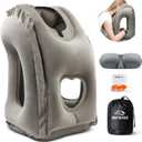 JefDiee Inflatable Travel Pillow, Airplane Neck Pillow Comfortably Supports Head and Chin for Airplanes, Trains, Cars Office Napping on The Tray Table (Grey) (Medium)