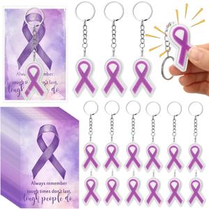 Gerrii 24 Sets Purple Ribbon 3D Fidget Fidget Toy Clicky Stress Relief Clicker Keyboard Keychain with Cards Boost Focus & Calm Anxiety Stress-Relief Gift Gift for Work Office Coworkers Teacher