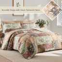 Whale Flotilla Patchwork Quilt Twin Size, Soft Boho Floral Bedspreads for Bed Reversible Lightweight Twin Quilt Bedding Set Coverlets with 1 Pillow Sham for All Seasons, Vintage Red Flowers