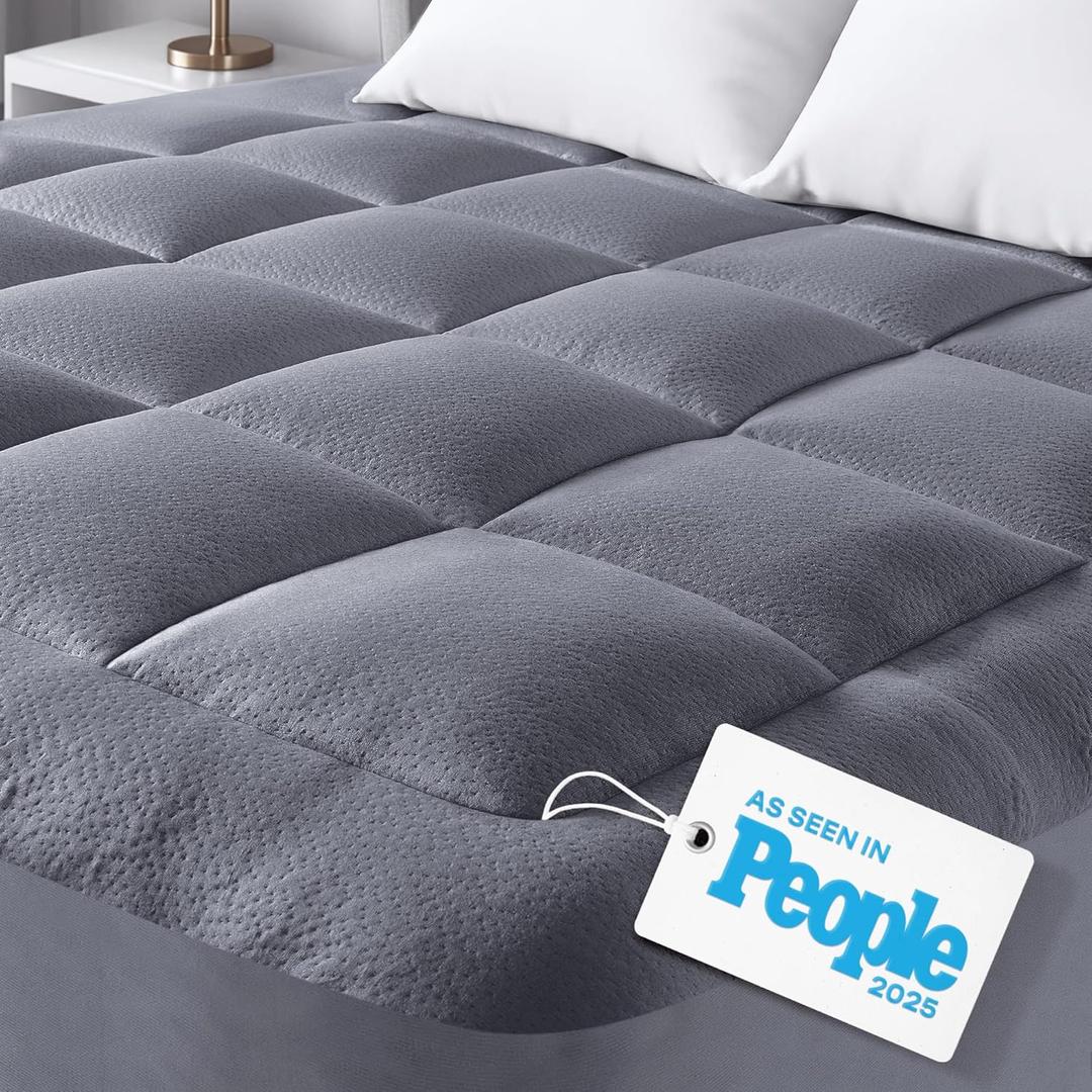Ultra Soft Twin Size Mattress Topper - Viscose Made from Bamboo Pillow Top Mattress Pad for Back Pain Relief - Naturally Cooling for Hot Sleepers, Gray