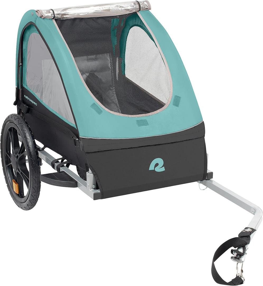 Single & Double Passenger Childrens Foldable/Collapsible Tow Behind Bike Trailer with 16" Wheels, Safety Reflectors & Rear Storage Compartment (Blue Ridge)