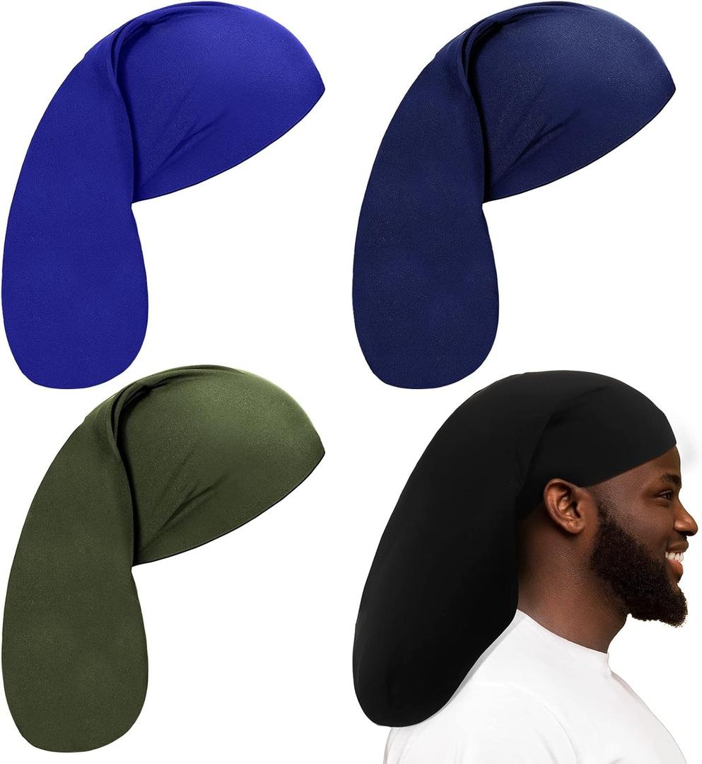 Tatuo 4 Pieces Unisex Jumbo Dreadlock Cap Long Dreads Hair Head Wrap Sleeping Cap Hair Accessories Sleep Bonnet for Men Women (Royal Blue, Navy Blue, Black, Army Green)