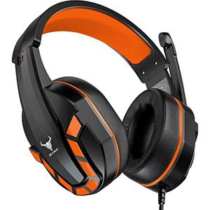 PS4 Gaming Headset with Mic for Xbox One, PS5, PC, Mobile Phone and Notebook, Controllable Volume Gaming Headphones with Soft Earmuffs for Kid (Orange)