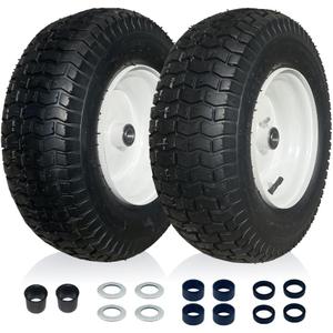 2-PACK 16x6.50-8" Front Tires and Wheels Assembly w/Grease Fitting, 3/4" & 5/8" Bearings and 3"-6" Centered Hub 16" Replacement for Riding Mower, Garden Tractor Garden Cart, Wagons