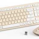 Wireless Keyboard and Mouse Combo, Full-Sized Wireless Keyboard and Adjustable DPI Mouse, 2.4GHz USB Receiver, Keyboard and Mouse for PC, Windows, Desktop, Laptop (Latte Color)