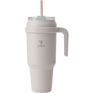 REDUCE Reusable 50 oz Cold1 Water Tumbler – Ergonomic Handle – Double-Wall Insulation – Sturdy Desktop/Tabletop Mug with Lid and Straw – BPA-Free – Stainless Steel for Gym, Home, Office – Casa Blanca