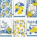 Sratte 6 Pcs Summer Lemon Kitchen Towels 24 x 16 Inch Italian Capri Tiles Lemon Dish Towels Absorbent Blue Yellow Hand Bathroom Towel Mediterranean Tea Towel for Kitchen Bath Amalfi Coast Party Decor