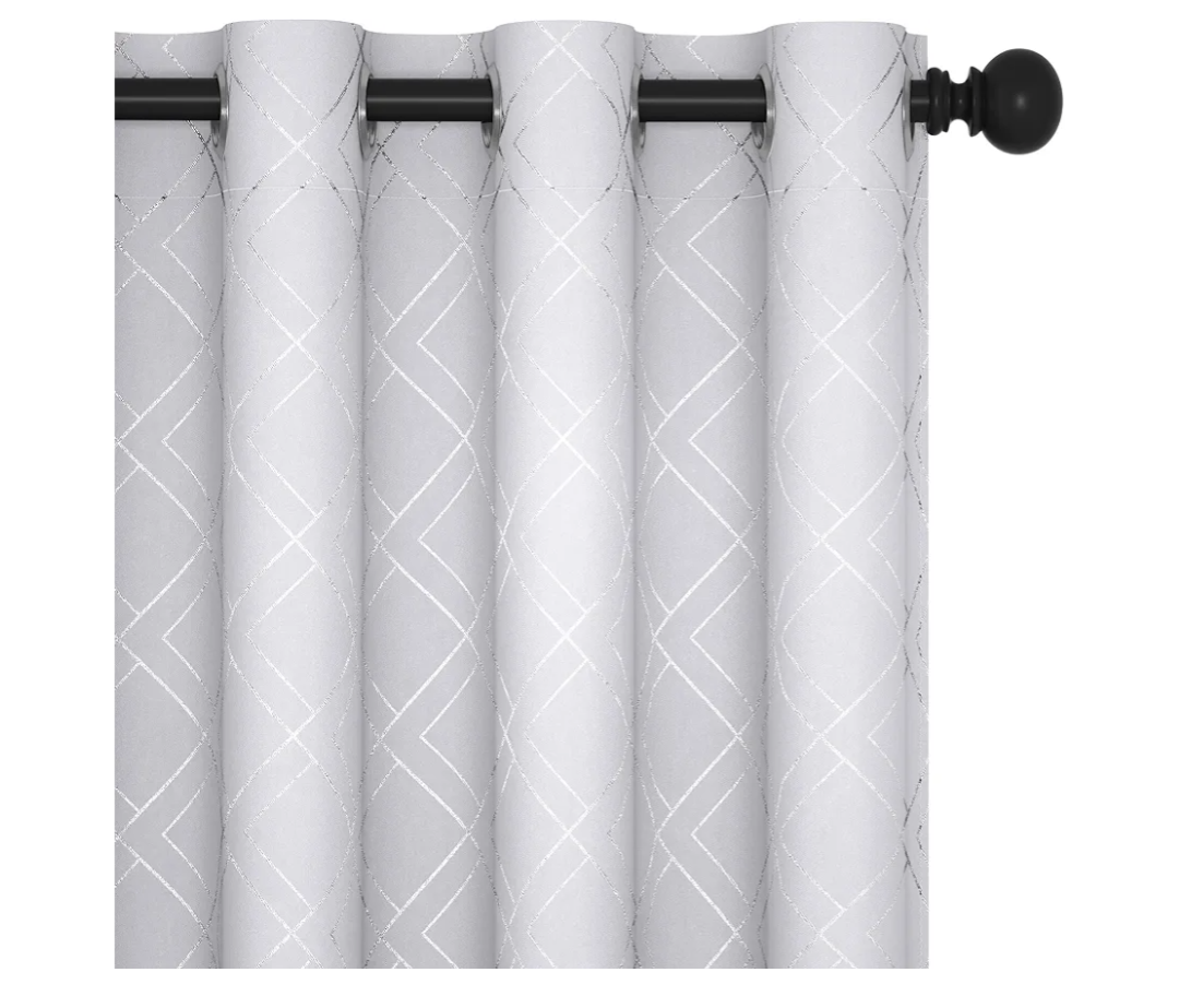 Deconovo White Curtains 63 Inch Length (52x63 Inch, Silver Grey/Silver, 2 Panels) Room Darkening Curtains, Thermal Drapes, Decorative Silver Print Panels