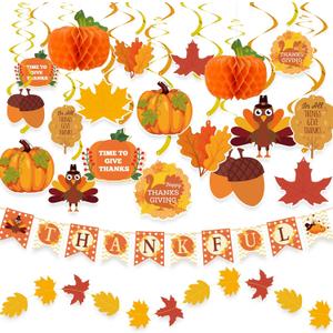 DAZONGE 40PCS Thanksgiving Decorations Set, Pre-Assembled Thanksgiving Banner & Garland, Hanging Decorations for Home, Office, Fall Harvest Home Party Dcor
