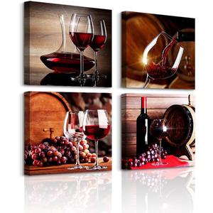 Lapremoly Dining Room Wall Decor Canvas Art for Kitchen - 4 Piece Wine Glass Painting - Modern Still Life Frame Pictures for Bar, Restaurant - Vintage Home Decor Ready to Hang (16L" x 16W")