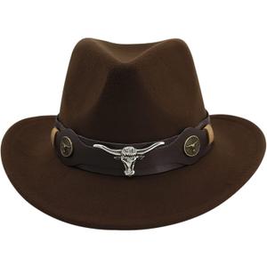 Western Cowboy Hat Wide Brim Felt Cowgirl Fedora Classic Panama Cowboy Hat with Belt Buckle for Women Men