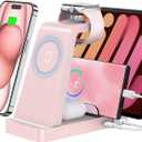 GAUOLN Wireless Charger for iPhone - 5 in 1 Charging Station for Multiple Devices Apple: Wireless Charging Stand Dock for iPhone 17 16e 16 15 14 13 12 Pro Max Apple Watch Airpods (Pink)