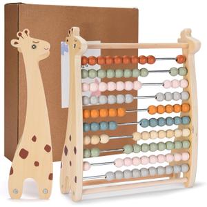 Abacus for Kids - Math Counting Toy Made of Wooden Beads and Rack - Children's Wood Number Counters for Teaching Addition, Subtraction