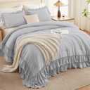 Andency Light Gray California King Comforter Set, 3 Pieces Lightweight Fluffy Farmhouse Shabby Chic Bedding Comforter Sets, Soft Polyester All Season Cal King Bed Sets(104x96Inch)