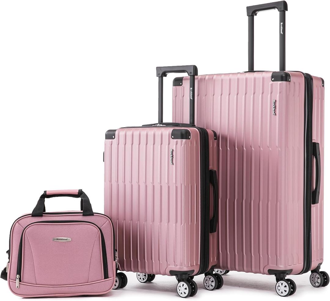 Rockland 3 Set, 2-Piece Hardside Spinner Wheel Upright Luggages with Tote, Pink (Large)