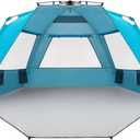 Easthills Outdoors Instant Shader Enhanced Deluxe XL Beach Tent Easy Set Up 4-6 Person Popup Sun Shelter 99" Wide for Family UPF 50+ Double Silver Coating with Extended Zippered Floor Pacific Blue