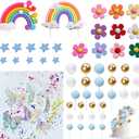 58Pcs Pastel Rainbow Cake Topper Colorful Balloons Stars Butterfly Daisy Flower Cake Decorations for Wedding Birthday Party Supplies