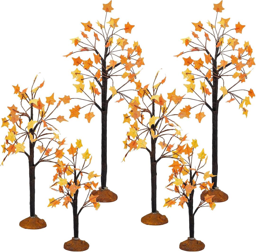 Chuangdi 6 Pieces Village Fall Maple Trees, 3 Sizes Thanksgiving Artificial Village Mini Trees Autumn Fake Tabletop Miniature Tree Centerpieces Set for Harvest Christmas Thanksgiving Party Decoration