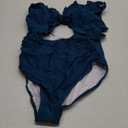 Eomenie One Piece Swimsuit for Women Tummy Control Ruffle Bathing Suit V Neck Ruched Swim Suit Slimming Cutout Swimwear (L, Peacock Green)