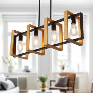 Kitchen Island Lighting Black Pendant Light Fixtures 4-Light Dining Room Lights Farmhouse Wood Chandelier Adjustable Hanging Pendant Lighting