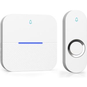 AIDA Lighted Wireless Doorbell for Home, Waterproof Battery Doorbell Wireless 1,000ft Range, 5 Volume Levels with 58 Chimes & LED Flash on Receiver (White, 1 Button & 1 Receiver)