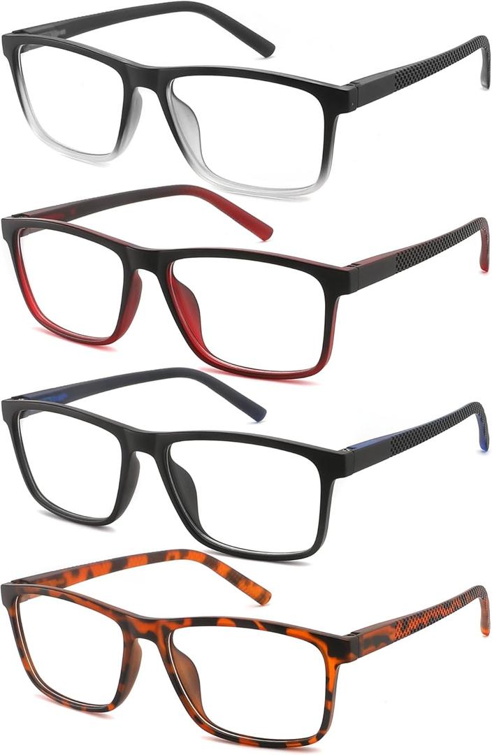 4 Pack Reading Glasses Men Readers Anti Blue Light UV400 Computer Eyeglasses With Spring Hinge Comfy Fashion Sturdy(Magnification 2.0 x)