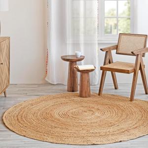HOMEMONDE 8ft Round Natural Jute Rug - Handwoven Braided Reversible Vintage Area Rug Farmhouse Rustic and Bohemian Eco Friendly Home Dcor for Bedroom, Living Room and Kitchen