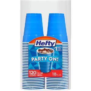 Hefty Party On Disposable Plastic Cups, Marine Blue, 18 Ounce, 120 Count