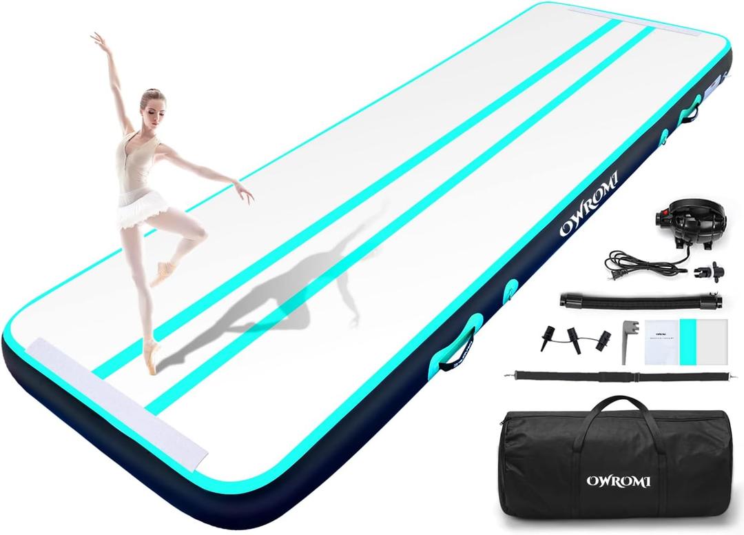 Inflatable Air Gymnastics Mats for Tumbling, 10ft/13ft/16ft/20ft Tumble Track Tumbling Mats for Kids, 4/8 Inches Thick Training Mat with Electric Pump Gymnastics Equipment for Kids Mat (Mint Green/Black)