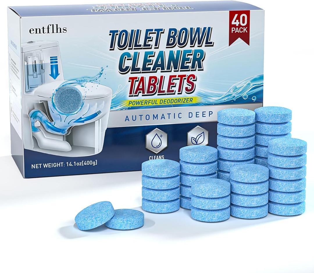Toilet Bowl Cleaner Tablets 40 Pack, Long-Lasting Drop-in Tank Tablets with Sustained-Release Technology, Fight Tough Stains & Odors, Household & Commercial Use, Compatible with Most Toilets-Effective