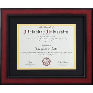 VIOLABBEY Diploma Frame 11x14 Degree&Document with Black Gold Double Mat or 15x18 Picture without Mat, Smooth Cherry Wood Grain Finish, Wall Mounted Display, Tempered Glass