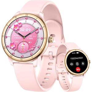 Smart Watch for Women, 1.27" HD Fitness Tracker (Answer/Make Calls) with 110+ Sport Modes/Heart Rate/Sleep Monitor, IP68 Waterproof Fitness Watch for iPhone Android, Best Gifts for Girl Yrs 15-25 (Pink)