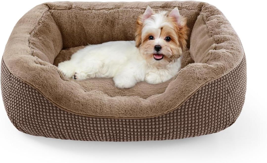 INVENHO Small Dog Bed Orthopedic Warming Soft Calming Sleeping Durable with Anti-Slip Bottom (S PLUS (25"x21"x8"), Dark Brown)