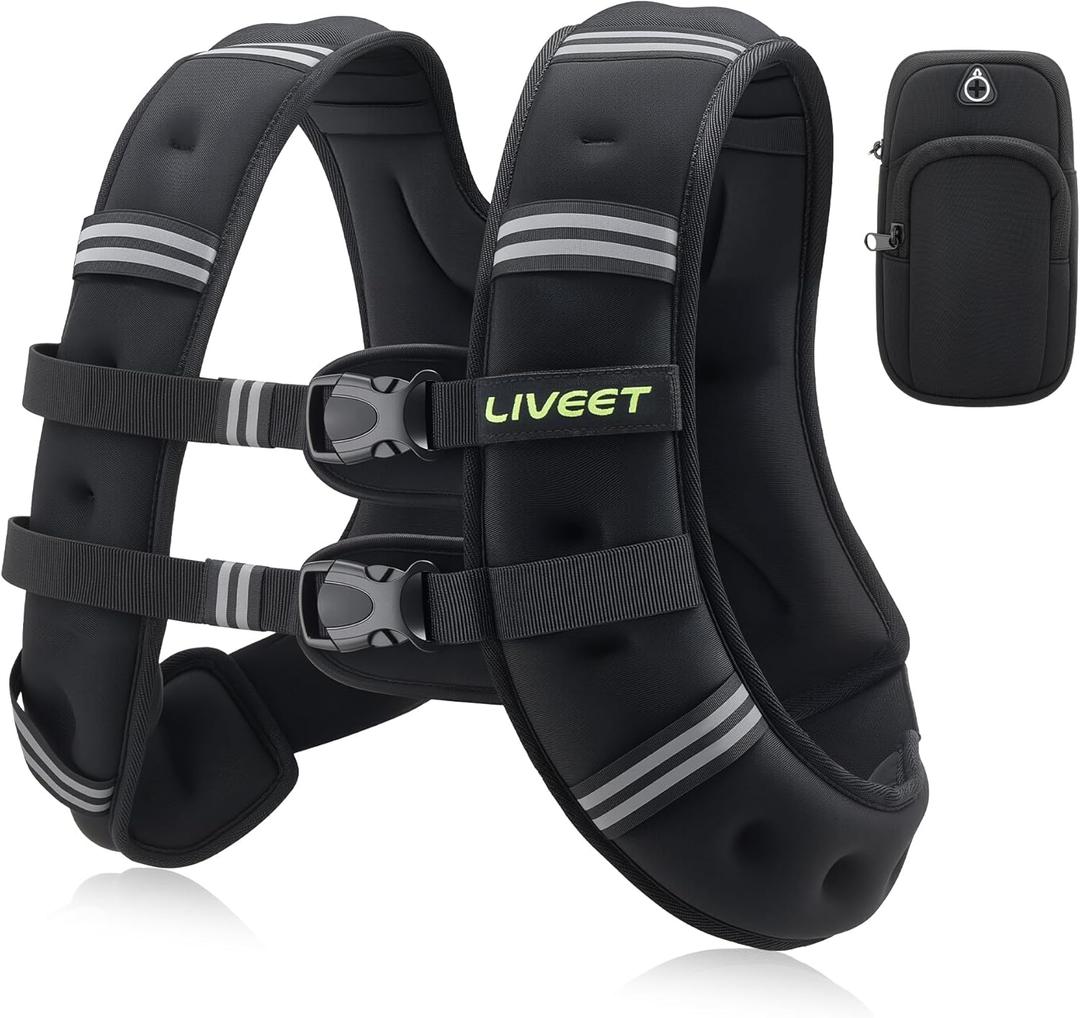 Liveet Weighted Vest, 25 lbs Weighted Vest for Women Men, Weight Vest with Reflective Strips Adjustable Buckle Straps for Walking Running Strength Training Cardio Workout Liveet Weighted Vest, 25 lbs Weighted Vest for Women Men, Weight Vest with Reflective Strips Adjustable Buckle Straps for Walking Running Strength Training Cardio Workout