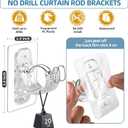 No Drill Curtain Rod Bracket Holders, (8 Pack) Adjustable Self Adhesive Curtain Hooks, No-Nail Stick on Wall Curtain Rod Hangers for Bathroom Bedroom Kitchen and Livingroom