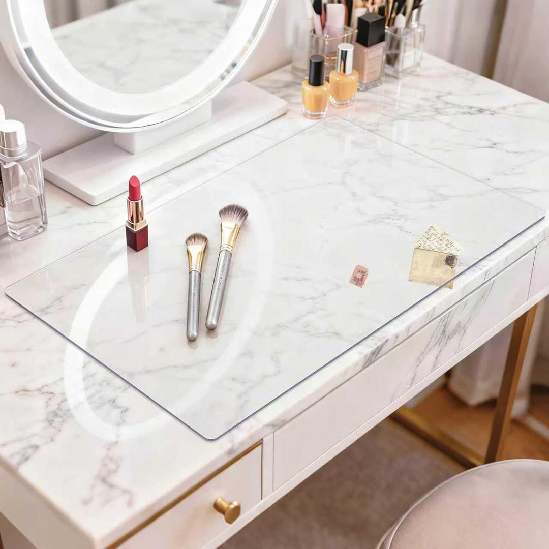 LovePads Clear Makeup Mat for Vanity, 14 x 24 Dual-Sided Desk Pad & Vanity Cover Top, Waterproof PVC Protector Mat for Dresser, Nail Art, Craft Table
