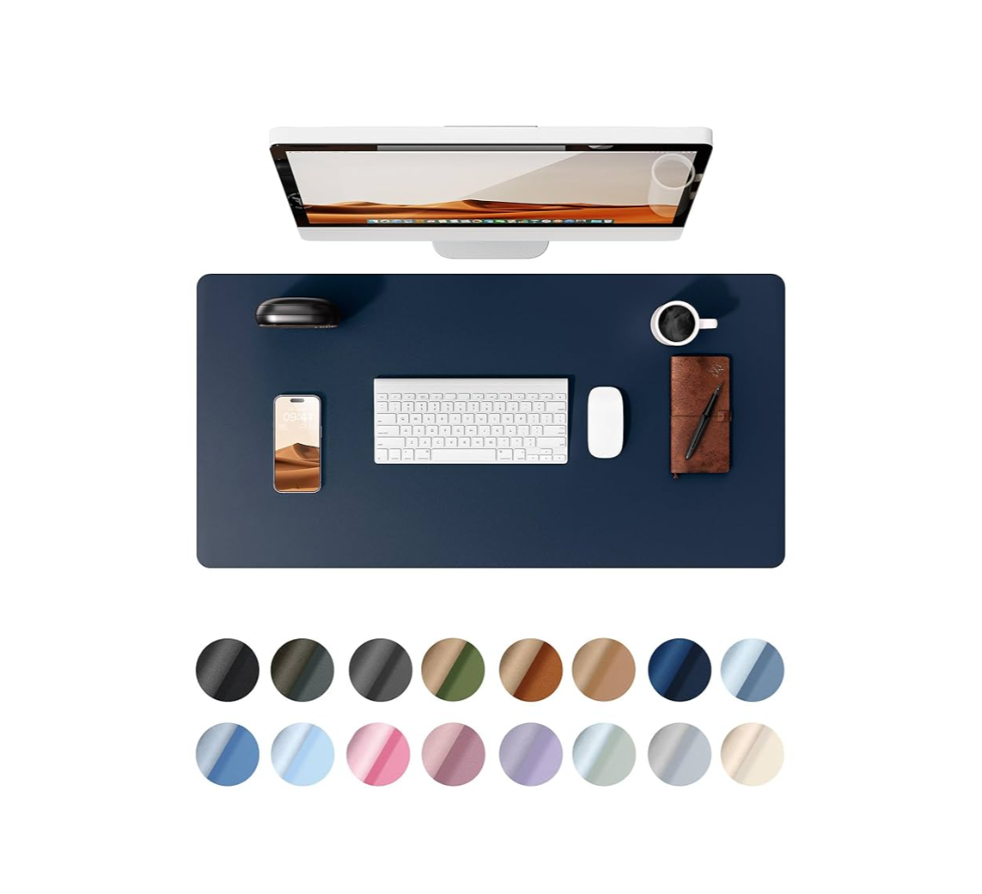 WisFox Mouse Pad, Leather Desk Pad Protector, Office Desk Mat, Non-Slip PU Leather Desk Blotter, Laptop Desk Pad, Waterproof Desk Writing Pad for Home Office Decor(Navy Blue, 31.5" x 15.7")