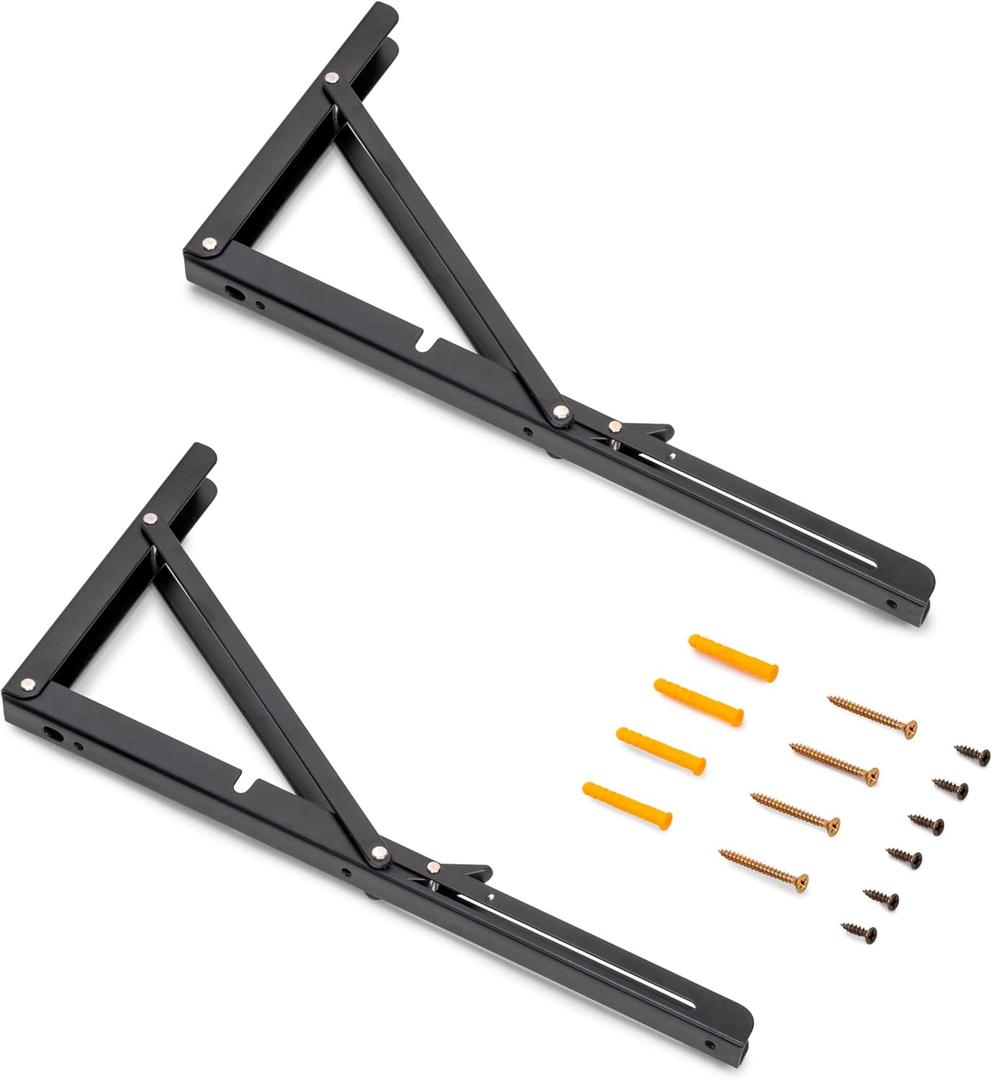 7019114, Black Supports, 403mm, Set of 2 Folding Shelf Brackets, max. Load 60kg, Painted, Steel, 400mm