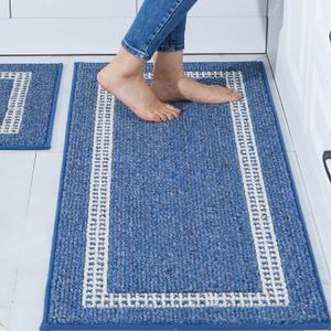 COSY HOMEER Kitchen Rugs Non-Slip 20x30/20x48 Inch Thick Polypropylene Standing Mat for Home Machine Washable, Blue
