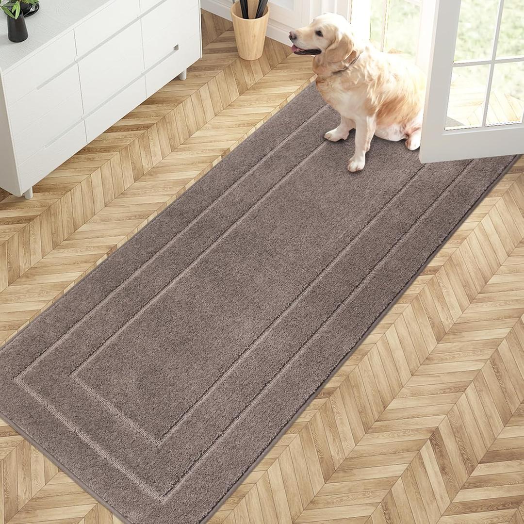 PURRUGS Dirt Trapper Door Mat 32" x 70", Non-Slip/Skid Machine Washable Entryway Rug, Dog Doormat, Super Absorbent Welcome Mat for Muddy Wet Shoes and Paws, Grayish Brown