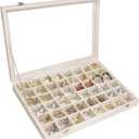 Velvet Jewelry Tray 48 Grid Jewelry Display Tray Organizer Box with Transparent Lid Rings Earrings Necklaces Pendants Display Box Suitable for Women and Girls (Beige)