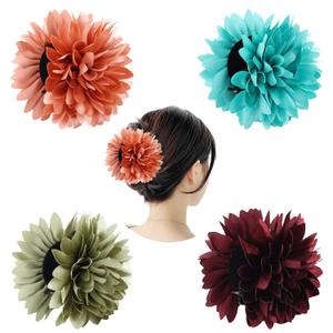 Cinaci 4 Pack Big Large Satin Daisy Floral Flower Plastic Hair Claws Clips Bow Barrettes Clamps Bun Chignon Updo Holders Hair Accessories for Women Girls (Tangerine, Mint Green, Matcha Green and Burgundy.)