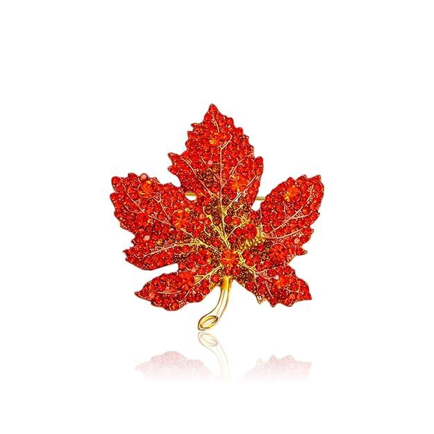  Crystal Maple Leaf Brooch Pin Women Clothing Collar Corsage Jewelry, Red