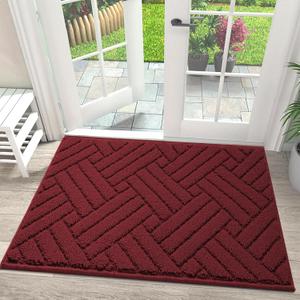 JEEDOVIA Door Mat Indoor Doormat, Entryway Rug Door Mats NonSlip Rubber Backing, Heavy Duty LowProfile Entrance Rugs, Absorbent Resist Dirt Doormats Floor Door mat for Entryway,Red 32"x48"