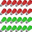Red Green Light Bulbs for Christmas Decoration, 1Watt Waterproof Shatterproof Replacement Bulbs for Indoor Outdoor String Lights, E26 Screw Base,24Pack