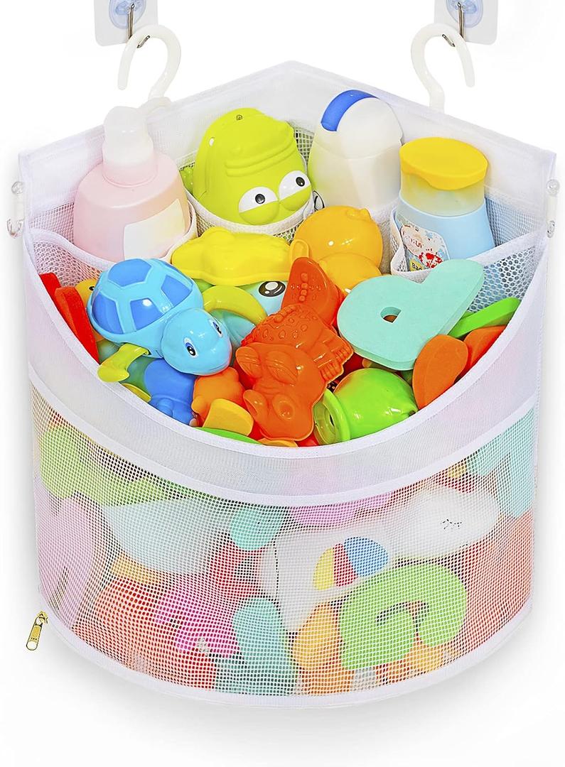 Ligereza Baby Bath Toy Organizer, Quick Drying and Mould Proof, Corner Hang-Suspension Holder, Large Capacity Multi Use Shower Caddy (White)