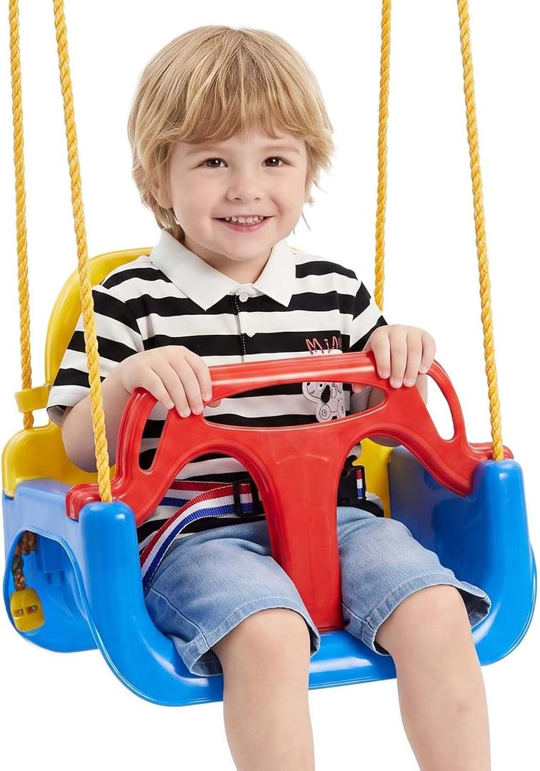 VEVOR 3-in-1 Baby Swing Seat 300 lbs Capacity Toddler Swing Red/Yellow/Blue